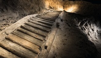 Salzwelten Hallstatt Prähistorisch älteste Holzstiege  | © Bergauer 